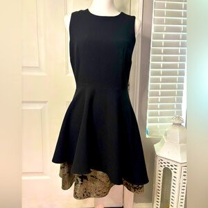 Slate | NWOT size 8 | Elegant classic Black sheath Dress with gold layered hem
